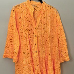 Garment Dyed Neon Orange Eyelet Beach Cover-up /Dress- Size Medium
